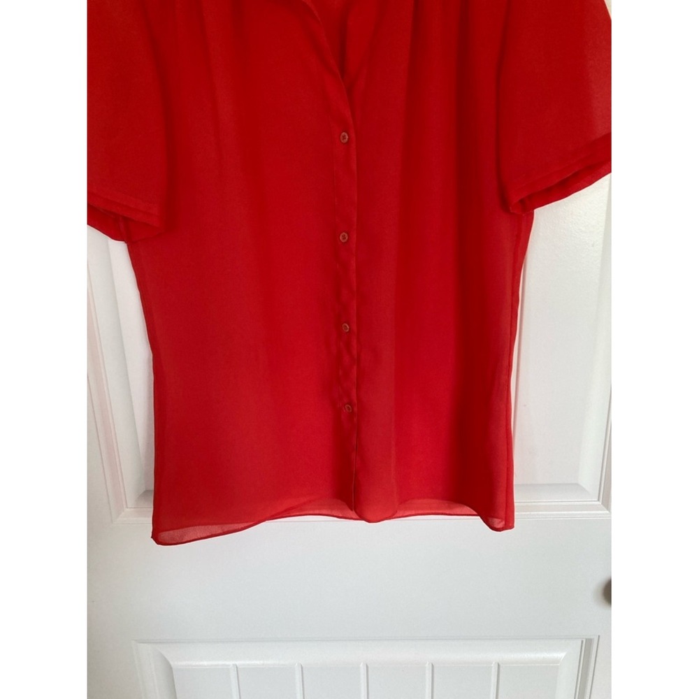 Vtg Givenchy for Chesa Red Short Sleeve‎ Button-Down Blouse Size 6 Classic Sheer - Picture 6 of 9